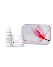 Zestaw prezentowy Vegan Collagen + Krem na szyję & dekolt + Serum + 3 próbki zestawu Skin Primers [pudełko metalowe różowe]